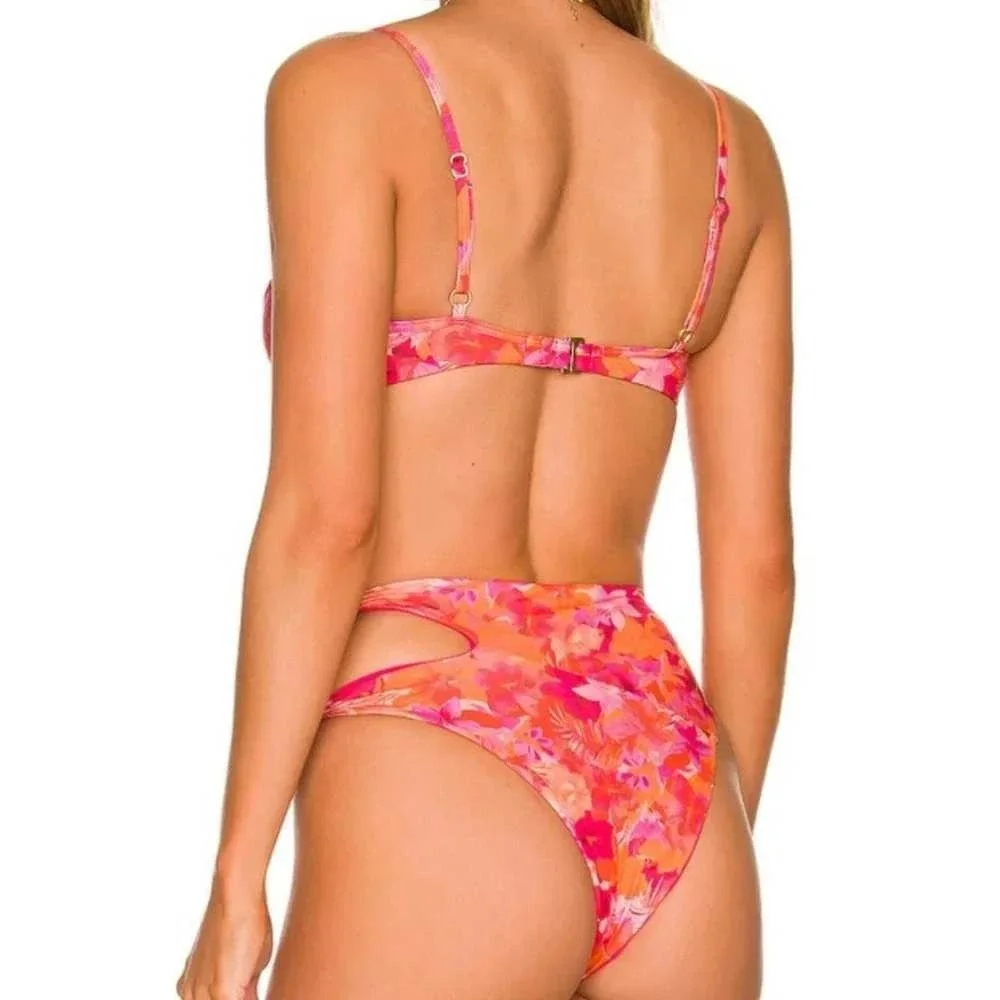 L*Space Rose Top Jack Bikini Set Floral Pink Orange Large and XL NEW
